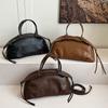 Sac à main pour femme automne hiver grande capacité sac bowling sac à bandoulière décontracté sac à main en cuir marron style vintage