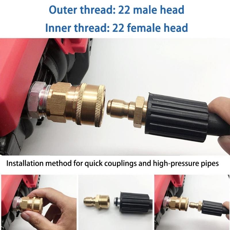 Quick Release Connect Adapter for High Pressure Washer 9mm Hose Universal Compatibility Leak Proof Seal Copper Design