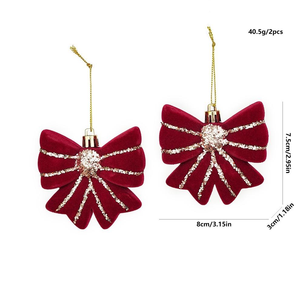 2PCS Wine Red Color Christmas Ornament Flocked Surface Xmas Decor Hanging Pendant Holiday Party