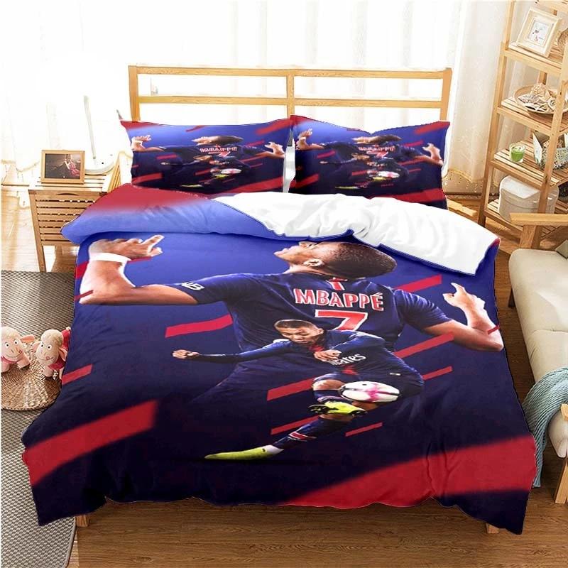 3PCS Football Star Bedding Set Printed Duvet Cover Comfortable Breathable Luxury Cotton Quilt Pillowcase Single King Queen