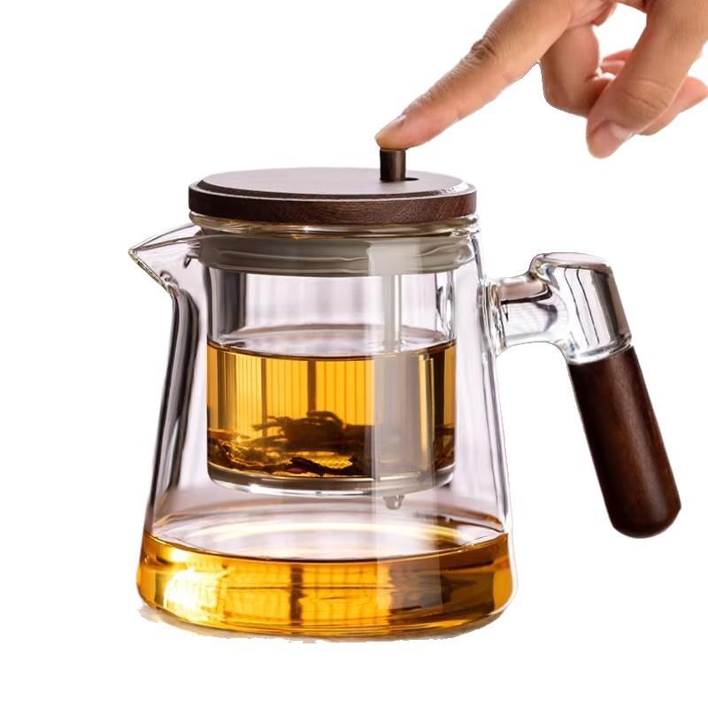 Glass Infuser Teapot With One-Press Filter Heat-Resistant Borosilicate Tea Maker Loose Leaf 600ml/900ml Minimalist Design