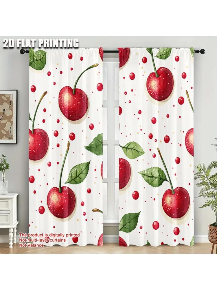 

Plane Printing Pattern Curtains Vibrant Cherries Versatile Polyester Fabric Without Rod Home Decor Use Living Room Made Of Great Window Treatment W100*H70(CM)-Hooks&2PCS