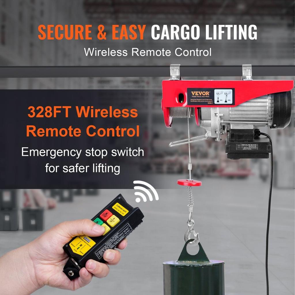 Electric Hoist, 880 Lbs Lifting Capacity, 850W 220V Electric Steel Wire Winch with Wireless Remote Control, 40ft Single Cable Lifting Height & Pure