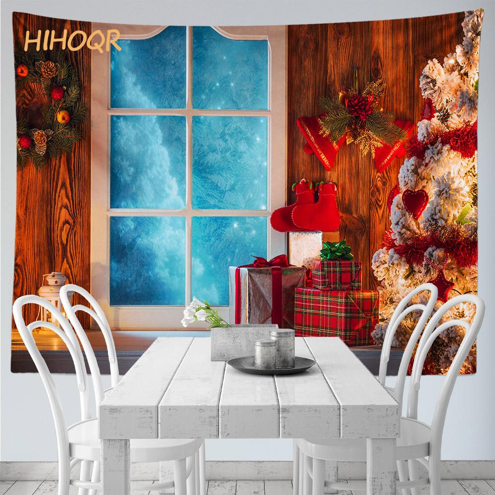 Christmas Tapestry Wall Hanging Santa Claus Christmas Snow Scene Window Tapestry Aesthetic Room Decor Home Holiday Decoration