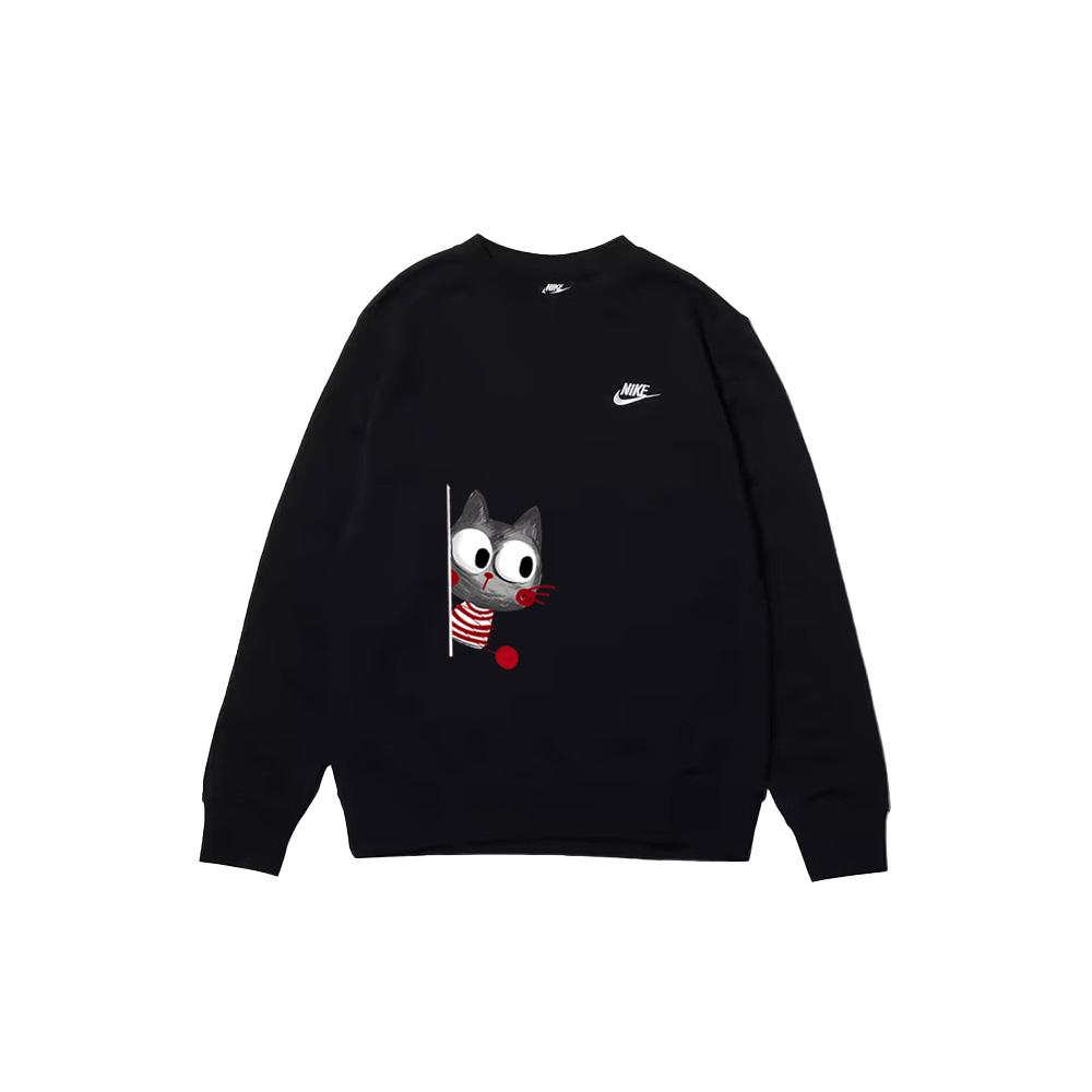 Nike Customizable  Cartoon Graffiti Cat Print Versatile Solid Color Letter Logo Crewneck Sweatshirt Unisex sweatshirt BV2667-010(TEAM1061-3.3.18)