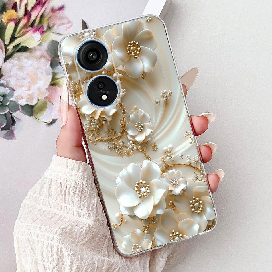 For Oppo Reno8 T Phone Case Reno 8T 5G 4G CPH2481 CPH2505 Elegant Floral Cat Soft Silicone Transparent TPU Lightweight Cases