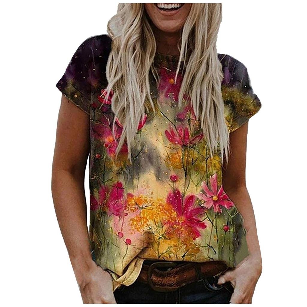 Women's Casual T-shirt Graphic Vintage Print Round Neck Tops Basic Loose Tops