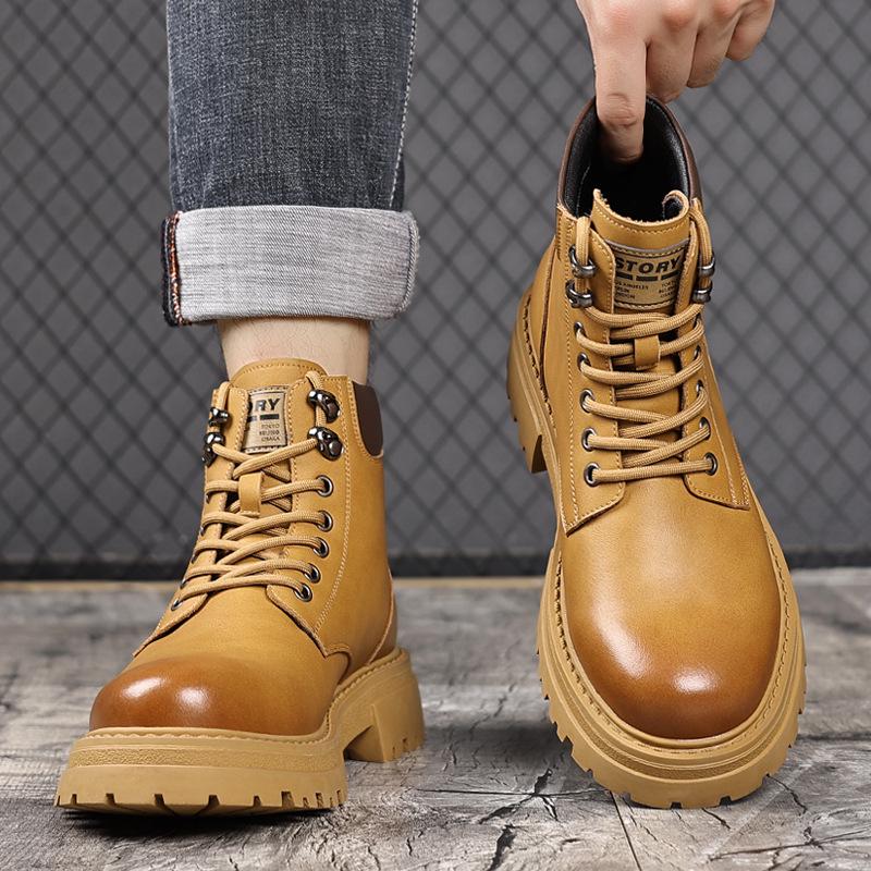 Męskie Retro Wysokie Plus Aksamitne Martensy - Styl Brytyjski, Jesień/Zima 2024 Casualowe Buty do Pracy