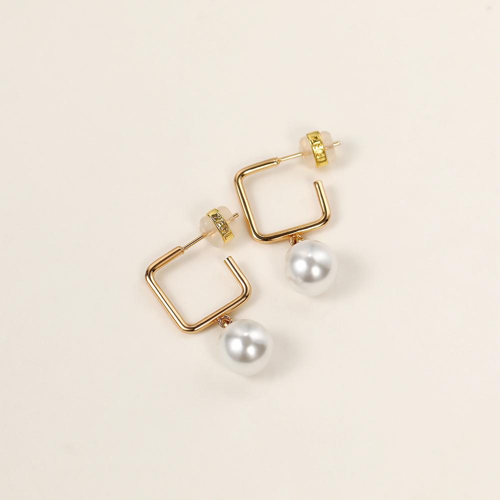 Simple Geometric Imitation Pearl Stud Earrings, Personalized Versatile Long Earrings, Fashionable Face And Thin Earrings For Women