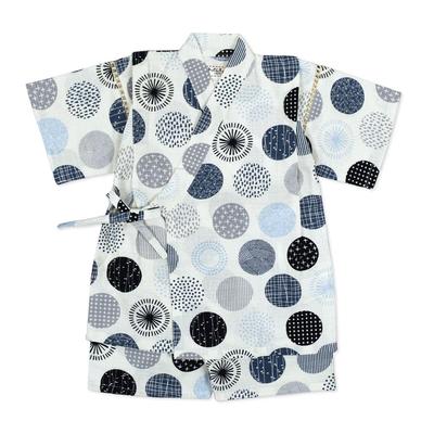 Jinbei Top and Bottoms for Made with Japanese Featuring a Nordic Polka Dot Pattern and Boys, Fabric, 100% Cotton, Gray.