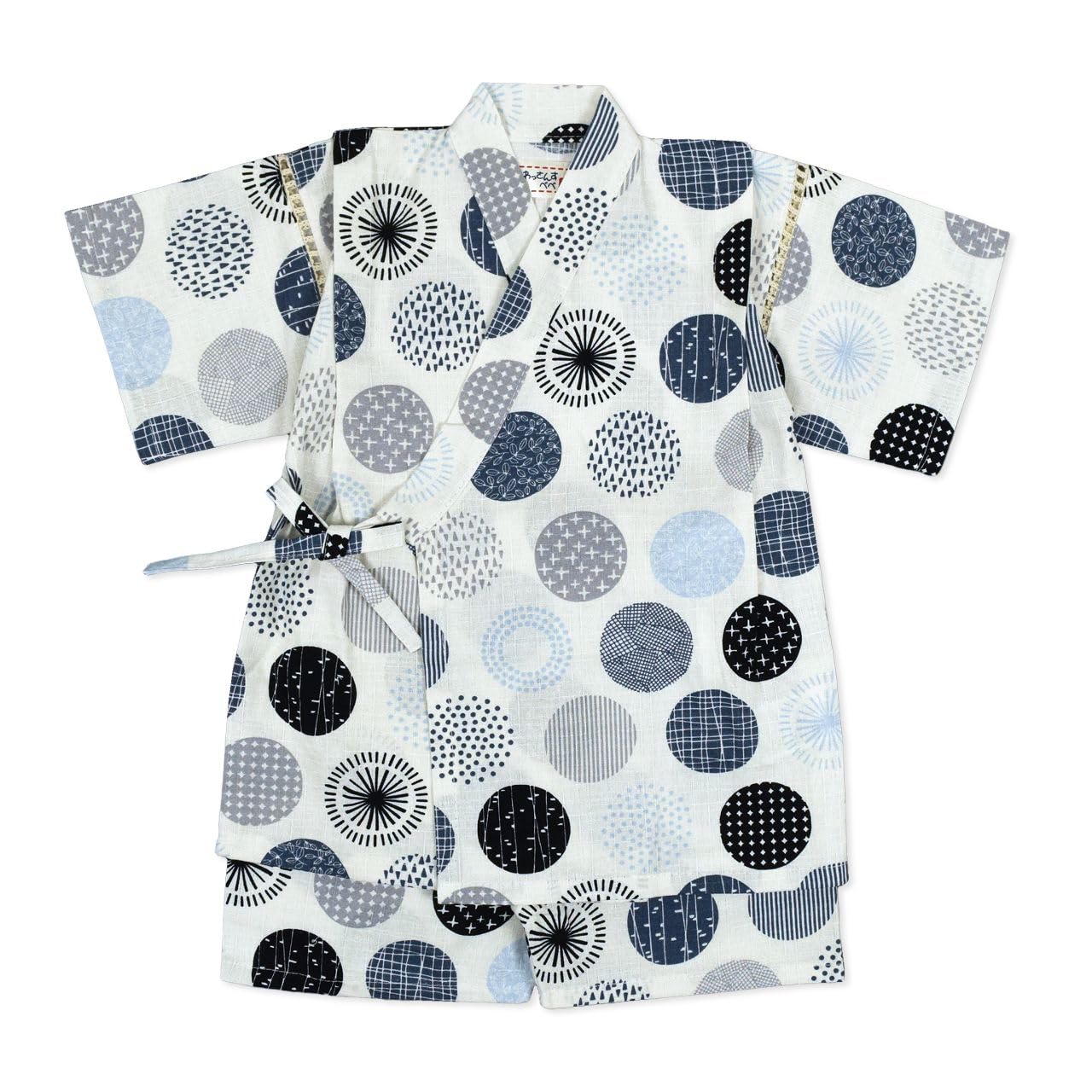 

Jinbei top and bottoms for made with Japanese featuring a Nordic polka dot pattern and boys, fabric, 100% cotton, gray. серый
