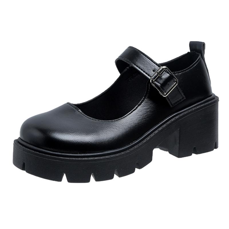 Woman Punk Thick Heels Lolita Shoes Black Ankle Buckle Platform Pumps Women Japanese Style Patent Leather Mary Jane Shoes