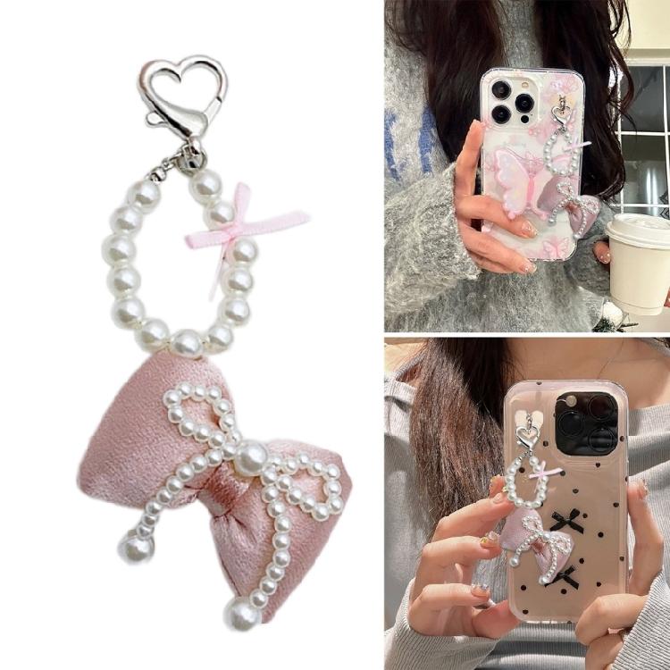 Sweet Cute Pearl Beaded Bowknot Keychain Decorations Keyring Hanging Ornament