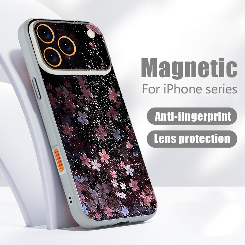 Magnetic For Magsafe Case For iPhone 17 Pro Max Starry Sky Cherry Blossom Pattern Skin Feeling Cover For iPhone 16 15 14 13 Pro Max