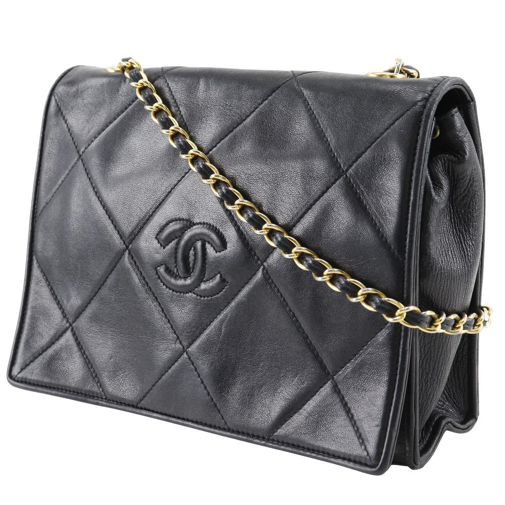 CHANEL ChainShoulder Shoulder Bag Diamond stitch Matelasse black lambskin Women Used