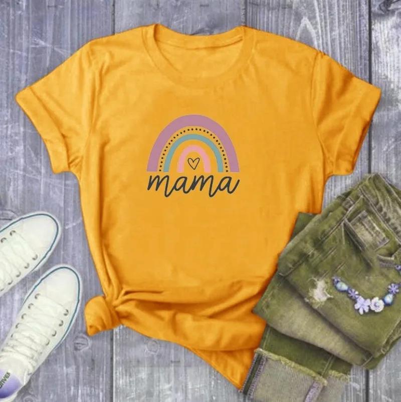 Rainbow Mama Letter Print T Shirt Women Short Sleeve O Neck Loose Tshirt Summer Ladies Tee Shirt Tops Clothes Camisetas Mujer