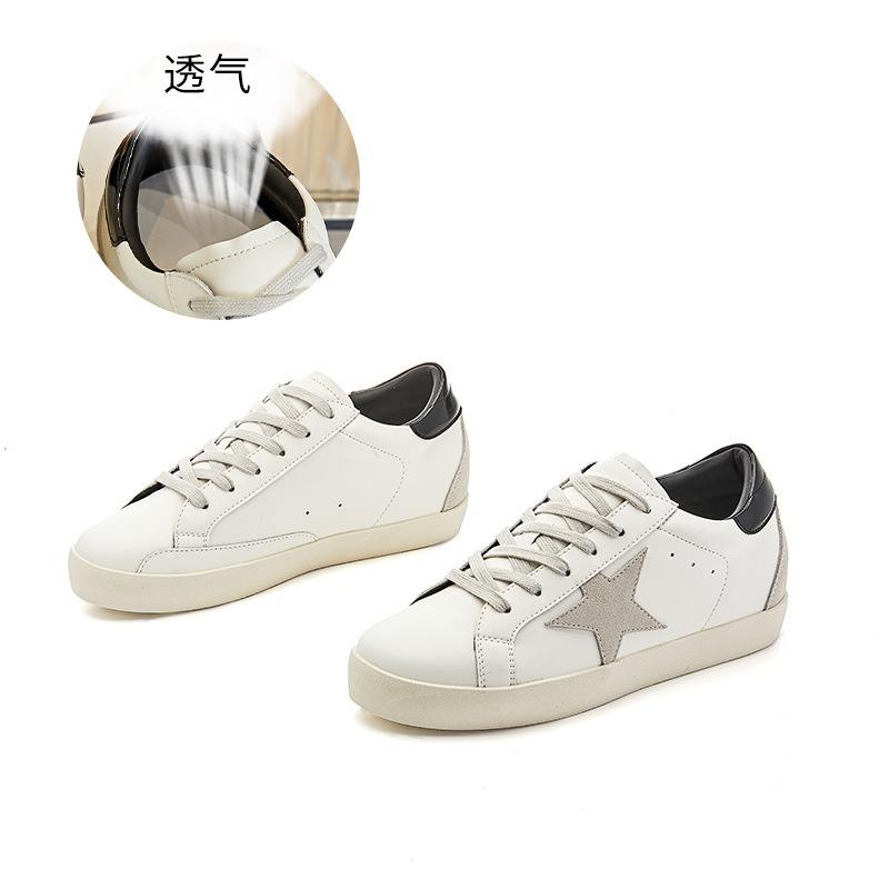 Inner height increase 5cm leather little white shoes autumn new flat-bottomed star women's shoes casual versatile and old board shoes