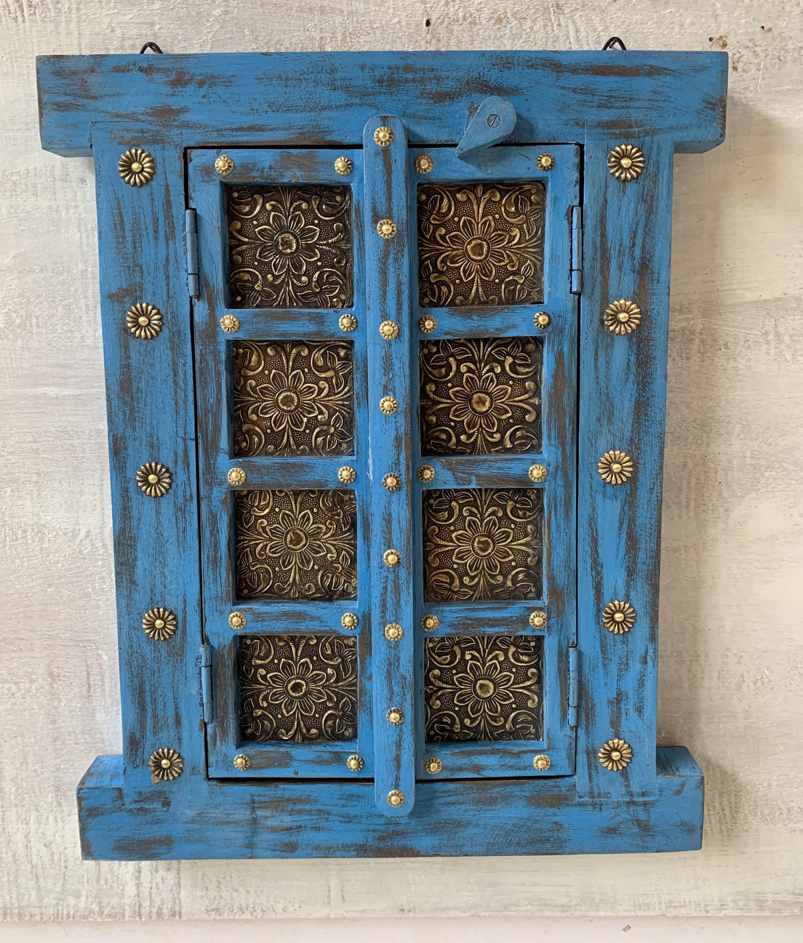 Blue Painted Jharokha Window Frame: Indian Wall Decor разноцветный