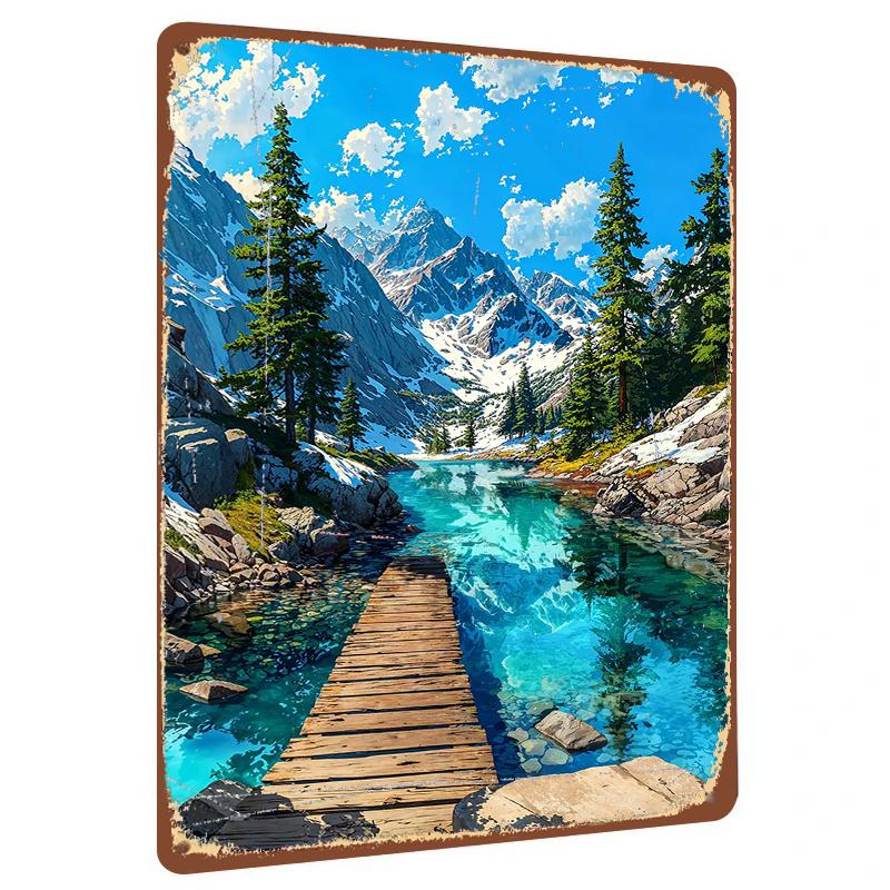 

Alpine Lake Snow Mountain Landscape Metal Wall Art Decor for Living RoomModernHome Decor 20x30cm（7.8x11.8inch）