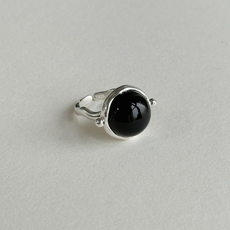 PANJBJ Anello Geometrico in Argento Sterling 925 con Giada di Hotan per Donna Ragazza Regolabile Gioielli Delicati Retrò Regalo di Compleanno Dropshipping