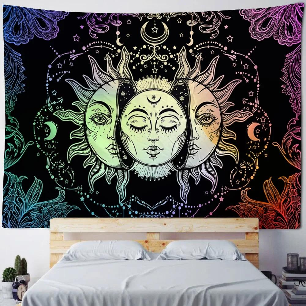 Sun God Art Tapestry Hippie Sun Moon Wall Tapestry Home Aesthetics Decoration Wall Cloth Beach Towel Tablecloth Bed Sheet