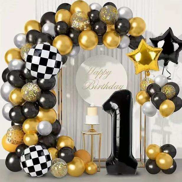 Black Gold Silver Aluminum Film Balloon Wreath Arch Set Boy Birthday Graduation New Year'S Party