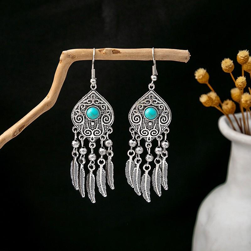Elegant Bohemian Tassel Stud Earrings - Retro Ethnic Dangle Design
