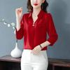 Women's New Autumn Style Spliced POLO Neck Fashionable Solid Color Loose Centre Sleeve Chiffon Top