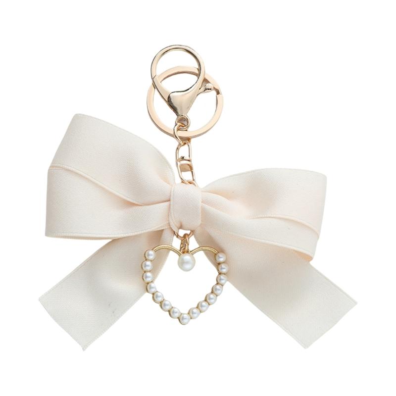 Elegant Pearls Heart Ribbon Bowknot Keychain For Women With Korean Style Design And Sturdy Alloy Materials