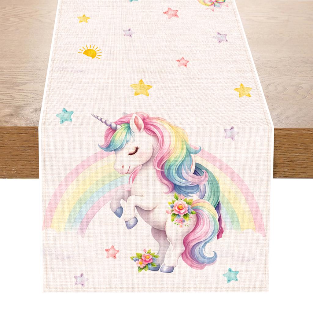 Unicorn Linen Table Runner Flag Birthday Party Decor Kids Girls Unicorn Wedding Birthday Party Favors Supplies Baby Shower Decor