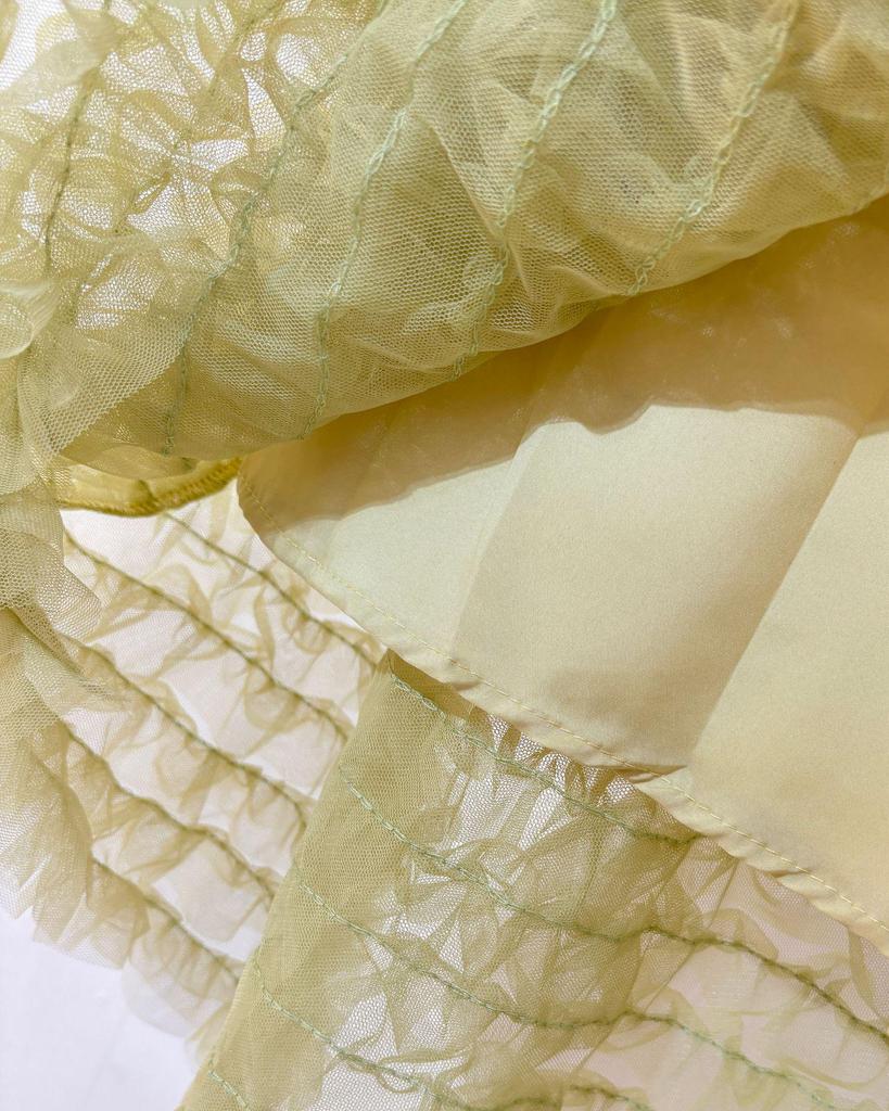 Sweet Apricot Embroidered Mesh Ruffle Midi Skirt - Fluffy, Layered and Versatile for Autumn/Winter