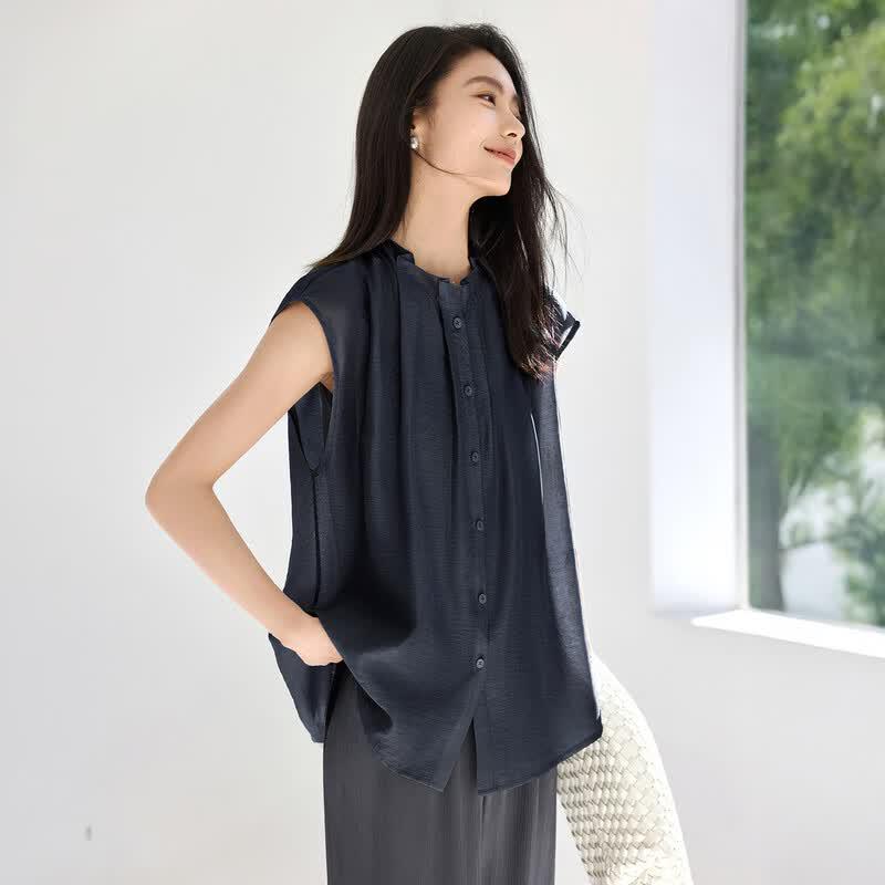 La Chapelle Women s Relaxed Fit Lace-Collar Sleeveless Blouse S