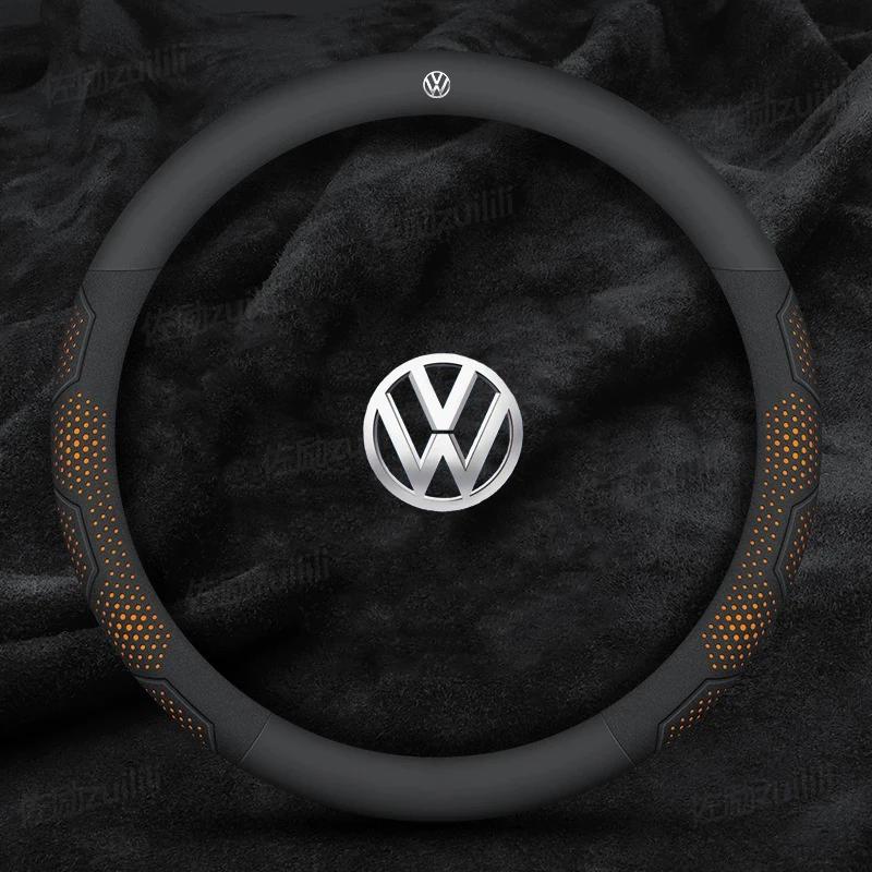 For Volkswagen T-ROC T-Cross Touareg Polo Passat Golf GTI Beetle Magotan Tiguan CC Carbon fiber Leather Car Steering Wheel Cover