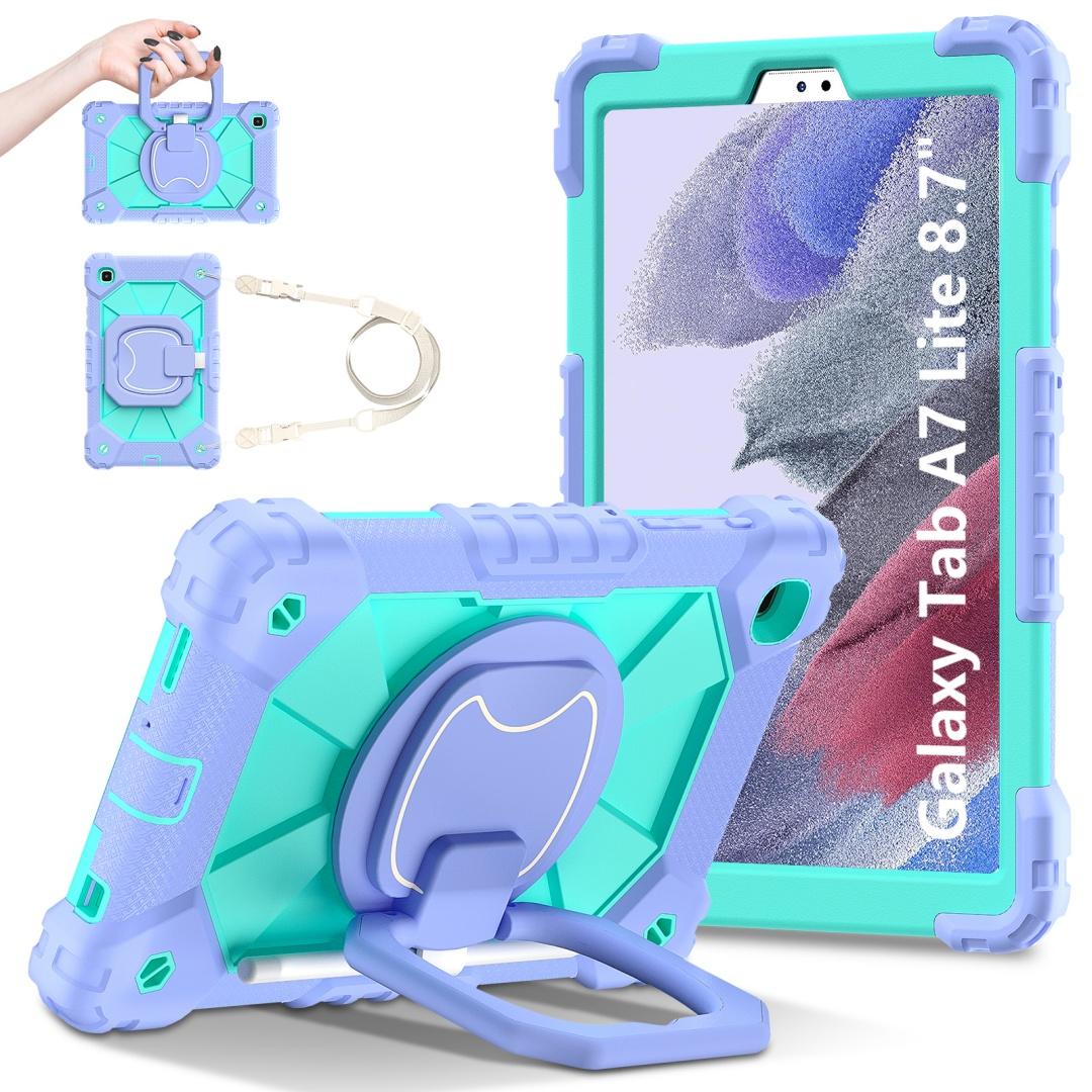 

Для Samsung Galaxy Tab A7 Lite/SM-T220/SM-T225. Вращающаяся на 360° рукоятка, прочная защитная подставка TPU+PC 3 в 1, противоударный чехол для планшета и ПК Samsung Tab A7 Lite лаванды фиолетового