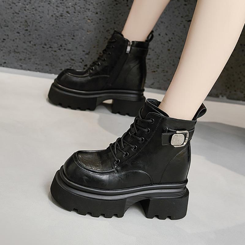Thick-soled Martin boots for women's autumn and winter 2025 new versatile small inner height-increasing cotton boots with velvet warm short boots