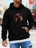 1pc Unisex Hooded Sweatshirt, Realistic Prancing Horse Head Print, Wild Prairie Style Casual Wear, Suitable for Daily Life, Parties, Commuting, And Of