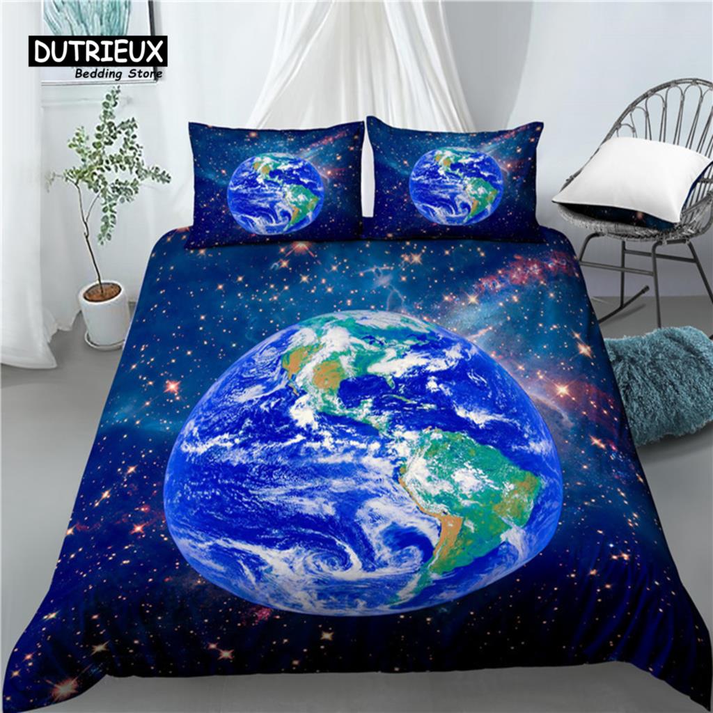 Home Living Luxury 3D Planet Print 2/3Pcs Comfortable Duvet Cover PillowCase Bedding Sets EU/US/AU Size