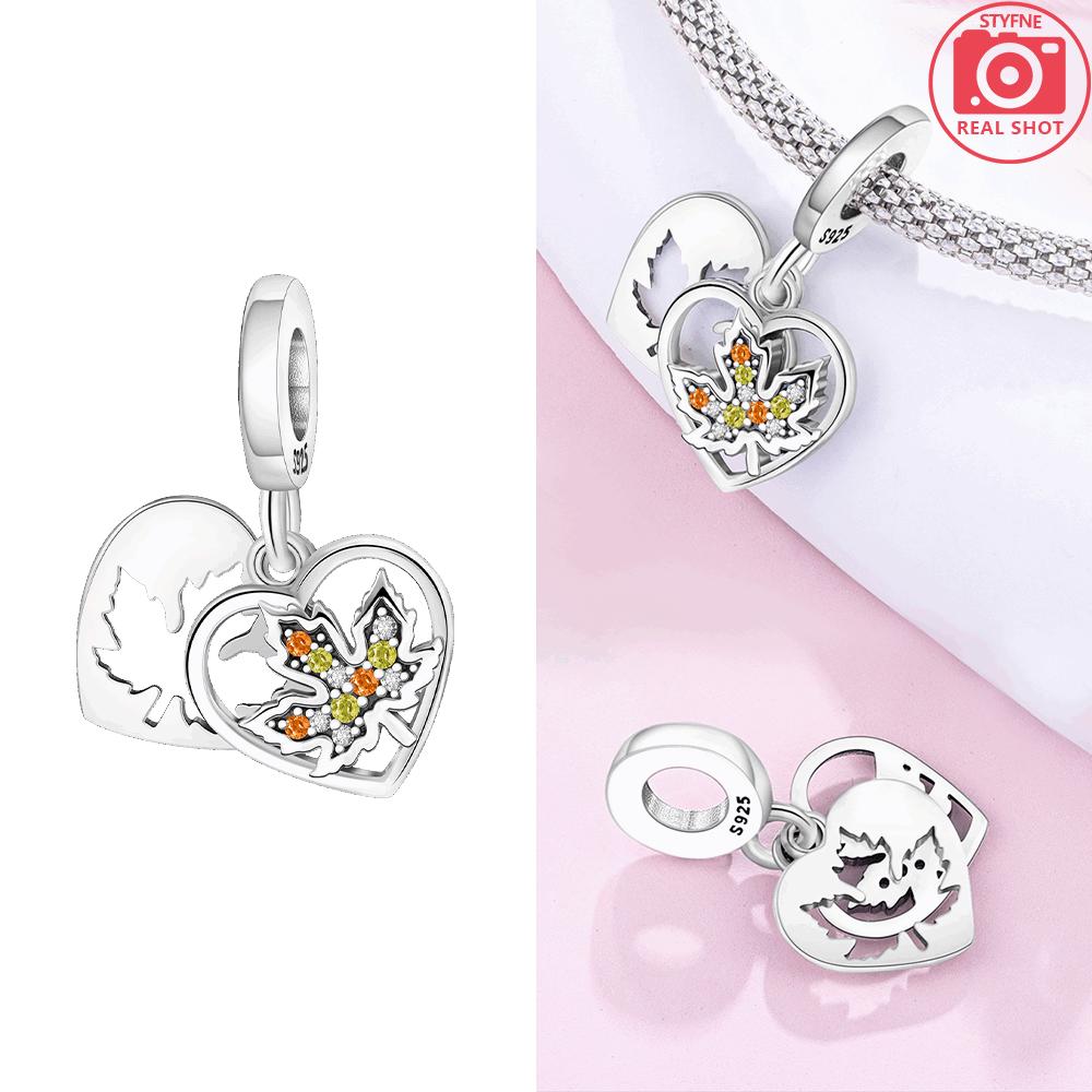 

Elegant Original Copper Brown Maple Leaf Wind Chime Pendant Orange Zircon Gemstone Bead Fit Bracelet Women Jewelry Gift Diy