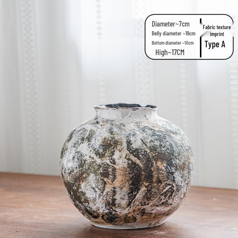 Керамическая ваза для сухоцветов в стиле ваби-саби с ретро-орнаментом для креативных композиций