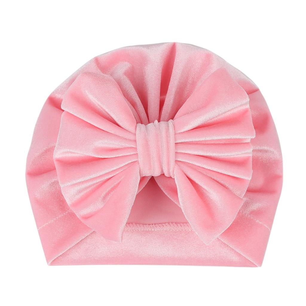 Nyfødt Fløyelshatter, Ensfarvet Sløyfe Varm Myk Høst Vinterlue for Babygutter og -jenter