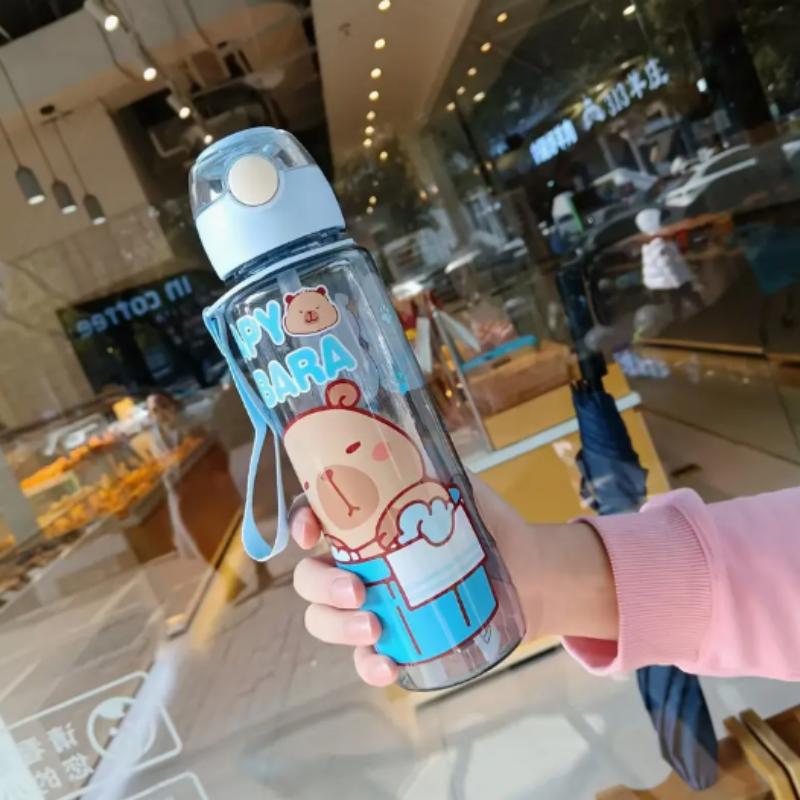 700ml Capybara Cute Water Bottle Large Capacity Sports Water Bottle with Straw & Handle Kawaii Water Cup for Outdoor Activities