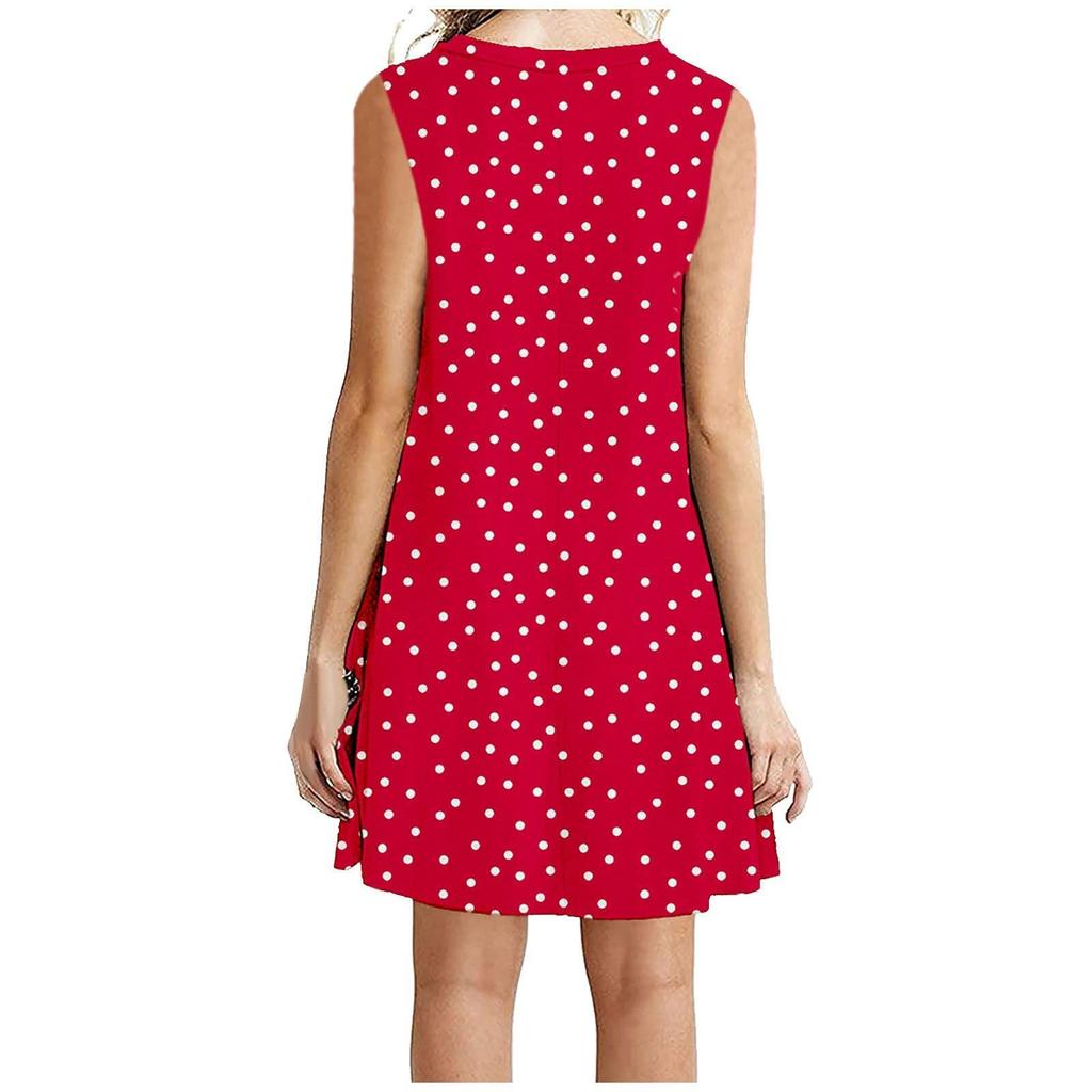 Fashion Womens Loose Sexy Summer Sleeveless Printed Round Neck  Dress