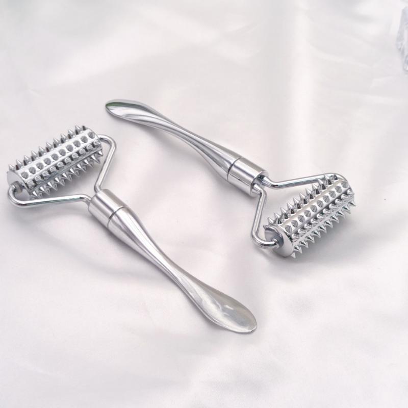 Stainless steel pointed roller spatula massage ball stone face roller massager to improve neck facial beauty skin care tool
