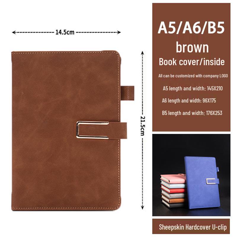 A5 Sheepskin U-Clip High-End Business Notebook with Customizable Logo and Retro PU Style.