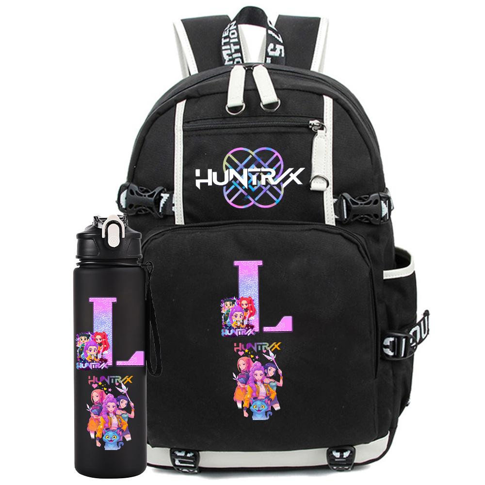 2 ks/sada Kreslený K-Pop batoh s 750ml lahví na vodu Velkokapacitní školní taška na notebook Studentský chlapec dívka Školní taška Cestovní taška