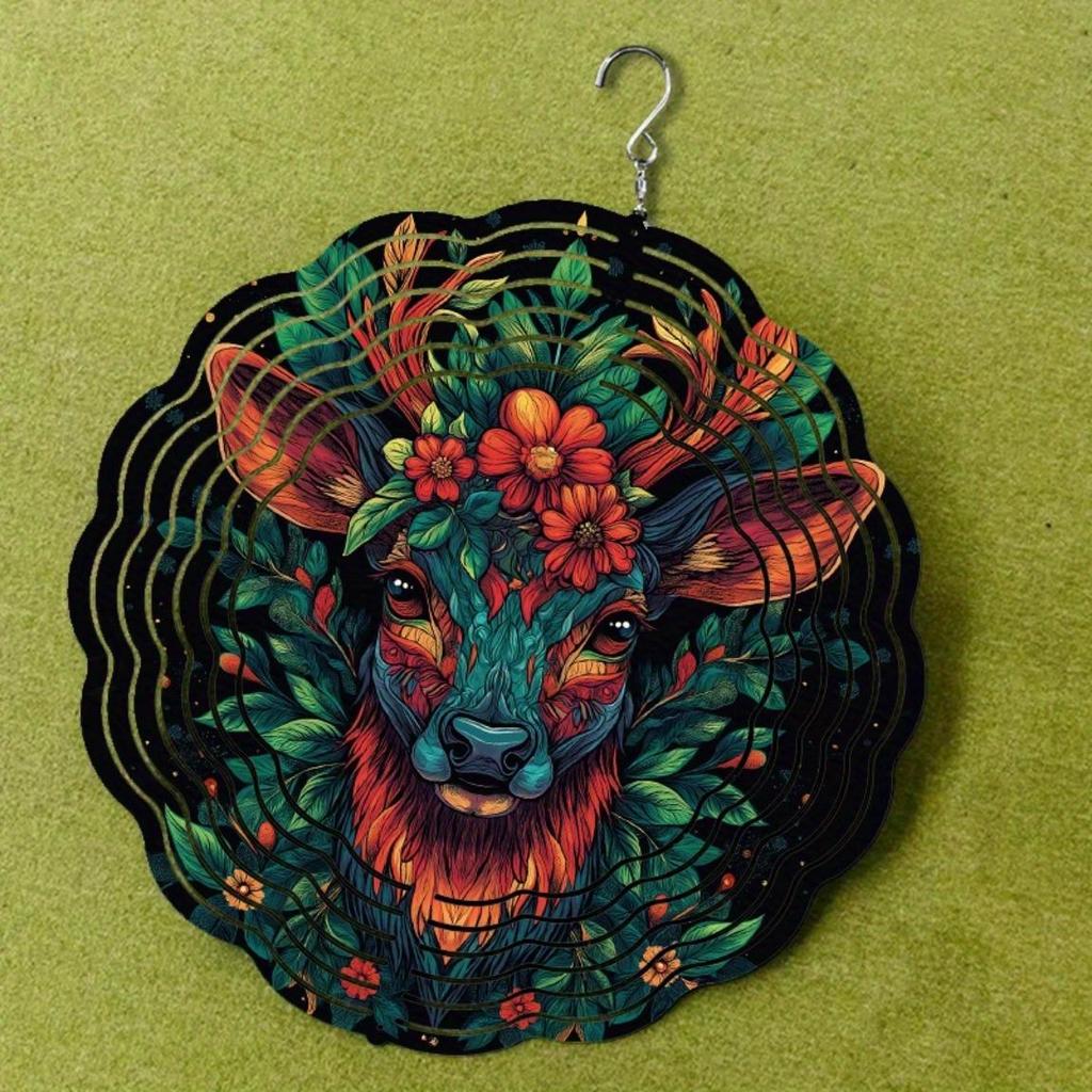 10 Inch Hanging Wind Spinner Colorful Reindeer Design Wind Chime with 360 Degree Hook for Spring Summer Balcony Garden Decor Gift