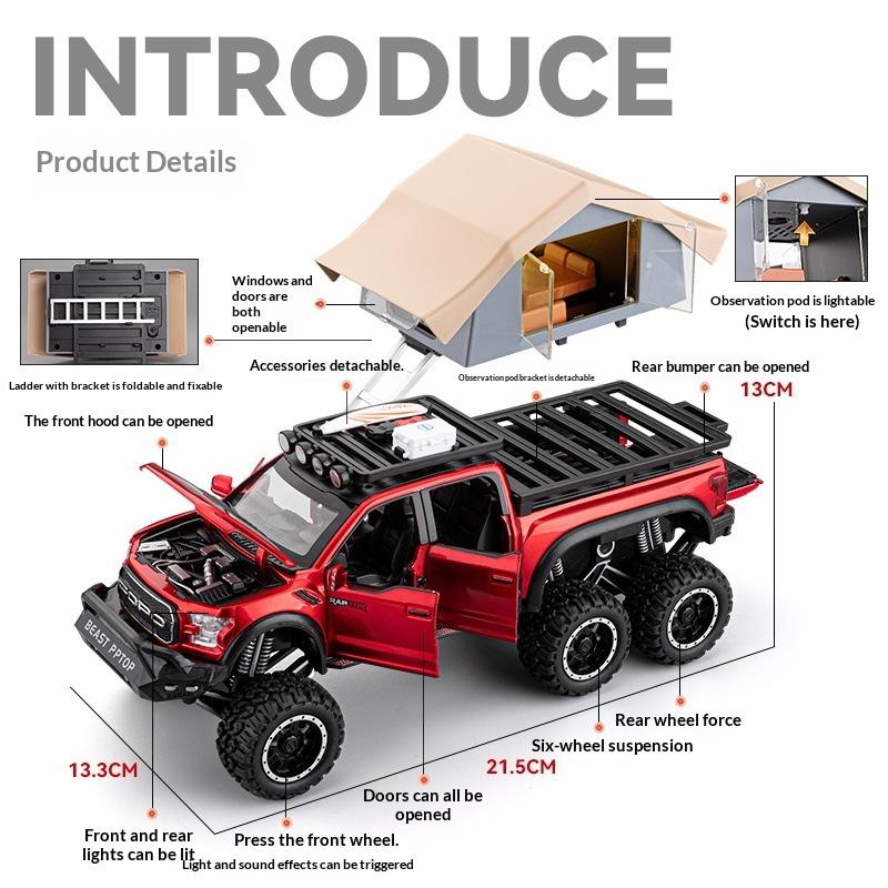 1:24 F150 Camping Rv Off Road Pickup Truck Alloy Metal Diecast Model Car Sound & Light Toys Ornaments Gifts For Kids Pull Back