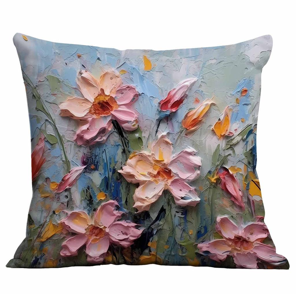 New Oil Painting Style Flower Pillowcase Home Furnishing SF Express Cushion Pillowcase Decoration