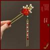 Vintage Pendant Hair Stick Red Flower Hanfu Hairpin Beauty Chinese Headwear  Women