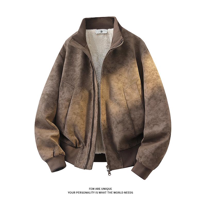 

Men s Gray Tie-Dye Fleece-Lined PU Winter Bomber Jacket L хакі